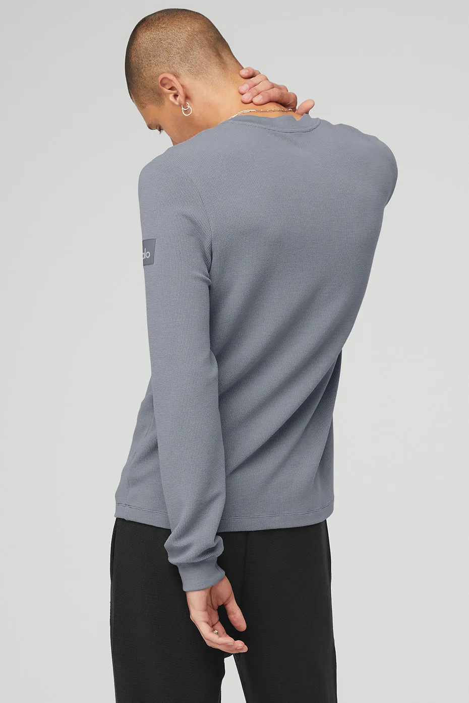 Micro Waffle Fast Break Henley - Steel Blue