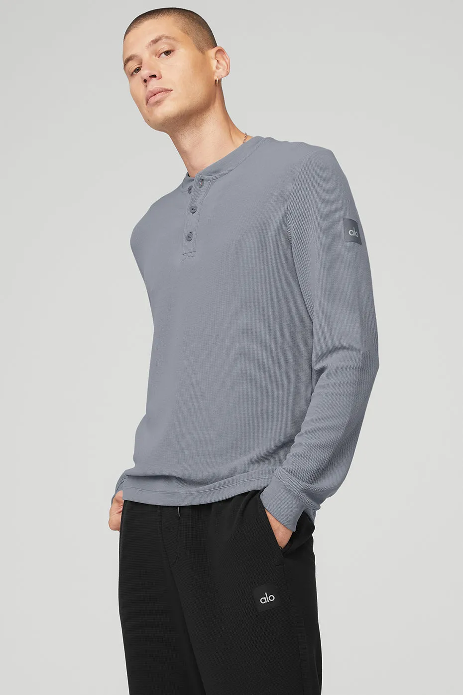 Micro Waffle Fast Break Henley - Steel Blue