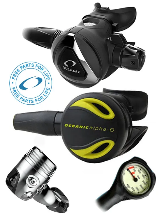 Oceanic Regulator Set: Delta 5 / EDX (DIN or Yoke) / Alpha 8 Octopus & Free Termo Gauge