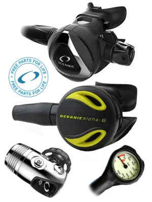 Oceanic Regulator Set: Delta 5 / EDX (DIN or Yoke) / Alpha 8 Octopus & Free Termo Gauge