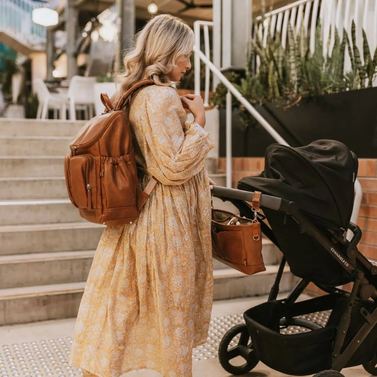 OiOi Vegan Leather Nappy Backpack - Tan