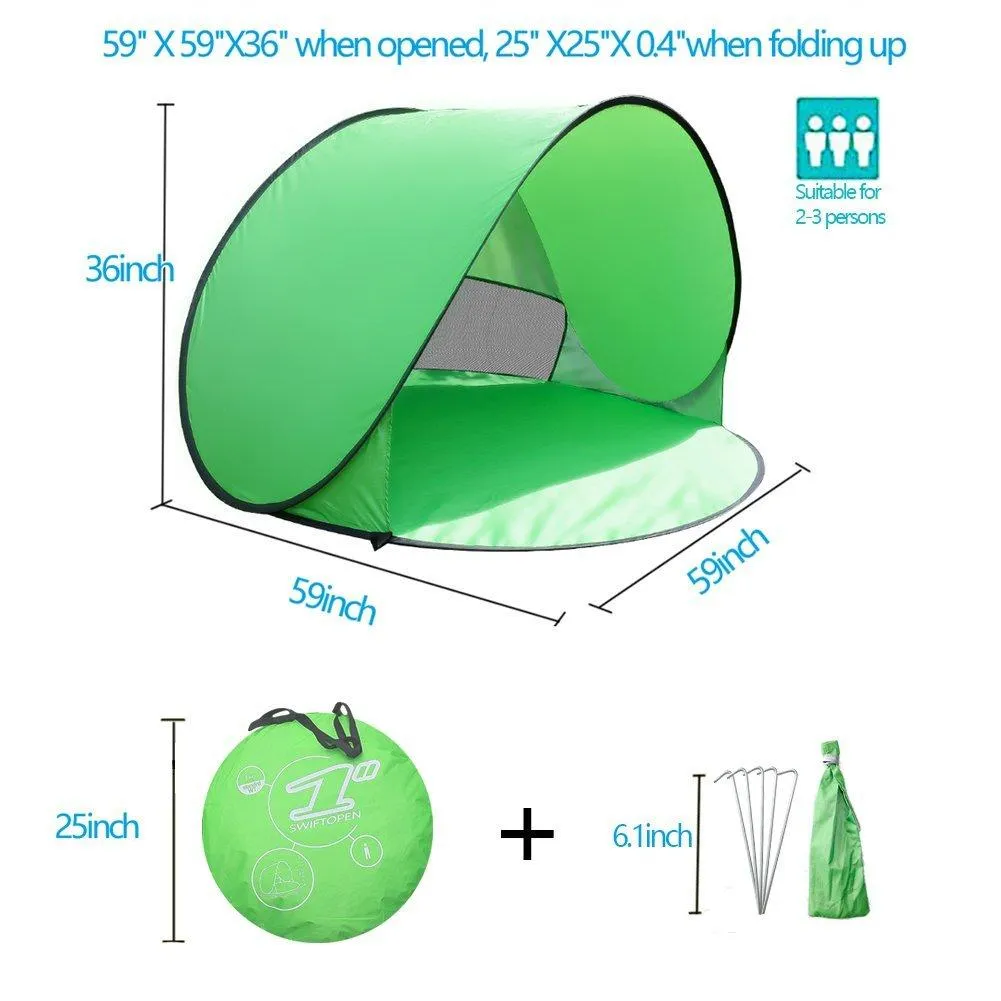 OutMall Beach Tent, Automatic Instant Portable Outdoor/Indoor Pop Up Tent with Carry Case and Stakes Perfect for Baby, Adult Camping, Picnic, Swimming, Hiking, Fishing, Garden Yard Sun Shelter Cabana