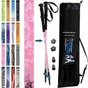 Pink Cure Series Hiking - Trekking - Walking Poles - 2 pack w-flip locks, detachable feet and travel bag - For Heights up to 6’2”