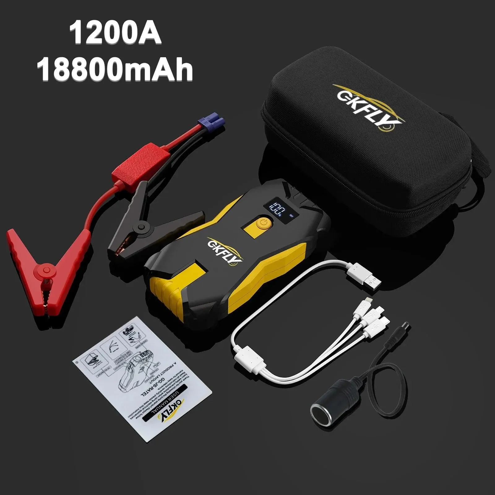 Portable 12V Car Jump Starter & Power Bank with 1200A Peak Current