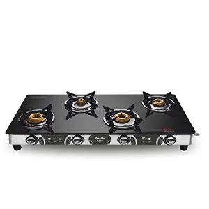 Preethi Blu-Flame Stainless Steel Jumbo Max Glass Top LPG Gas Stove with 4 Burner (ISI Certified), GTS 118