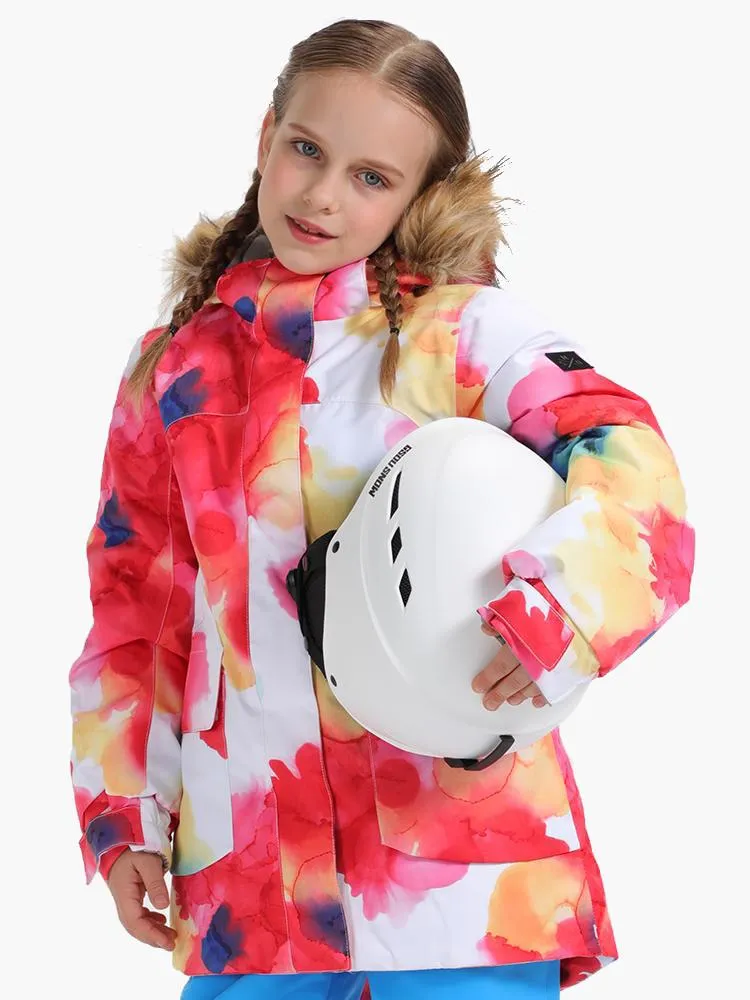 Red Flower Winter Kids Colorful Snowboard Jacket