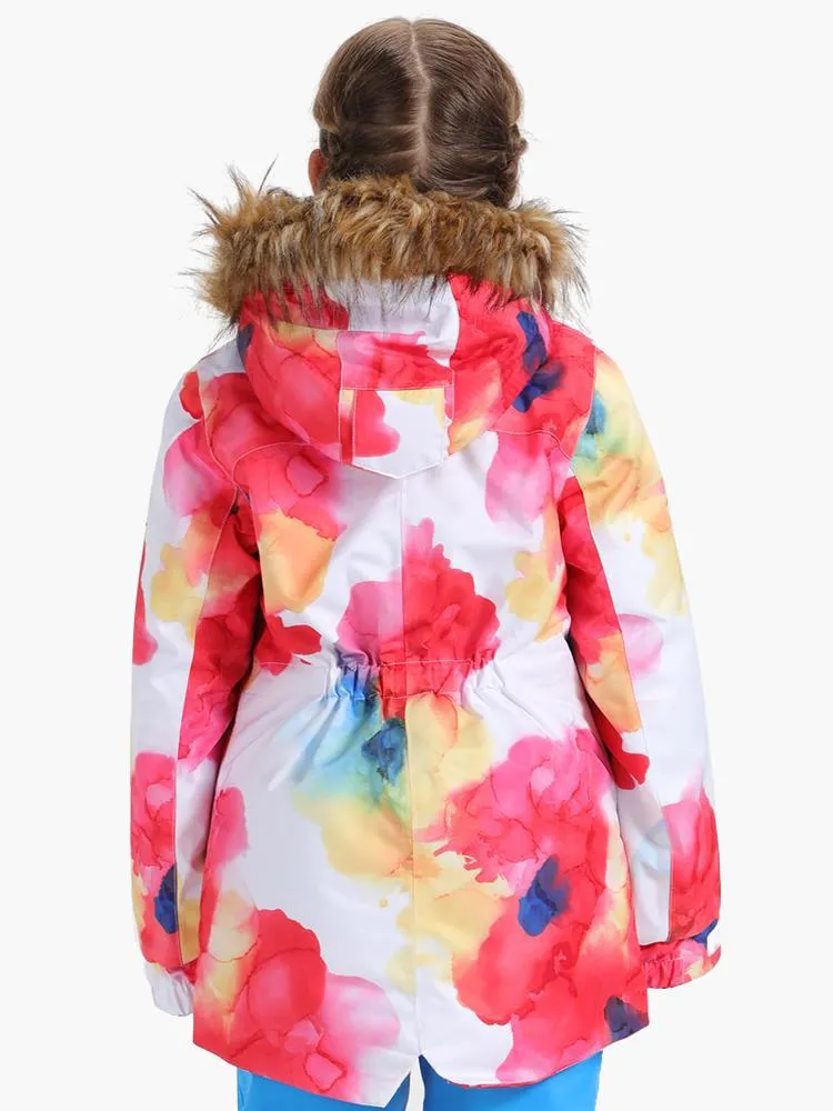 Red Flower Winter Kids Colorful Snowboard Jacket