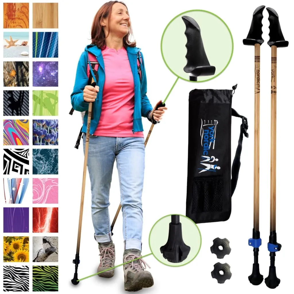 Redwood Design Hiking - Walking Poles w-flip locks, detachable feet and travel bag - 2 poles - For Heights up to 6’2”