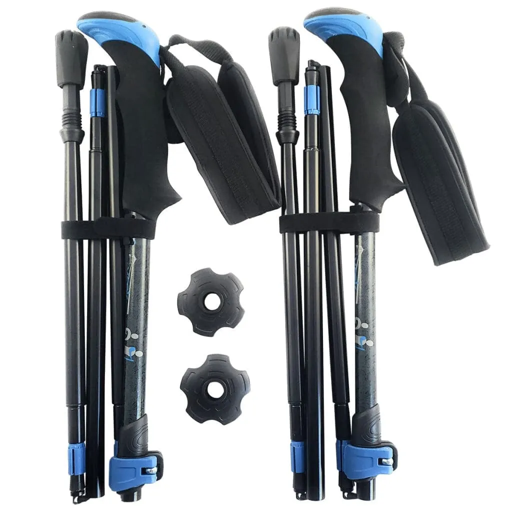 Travel Folding Walking & Hiking Poles - 13.5 in with Rubber Feet, Baskets, and Bag - Available in 3 Sizes and Choice of Grips