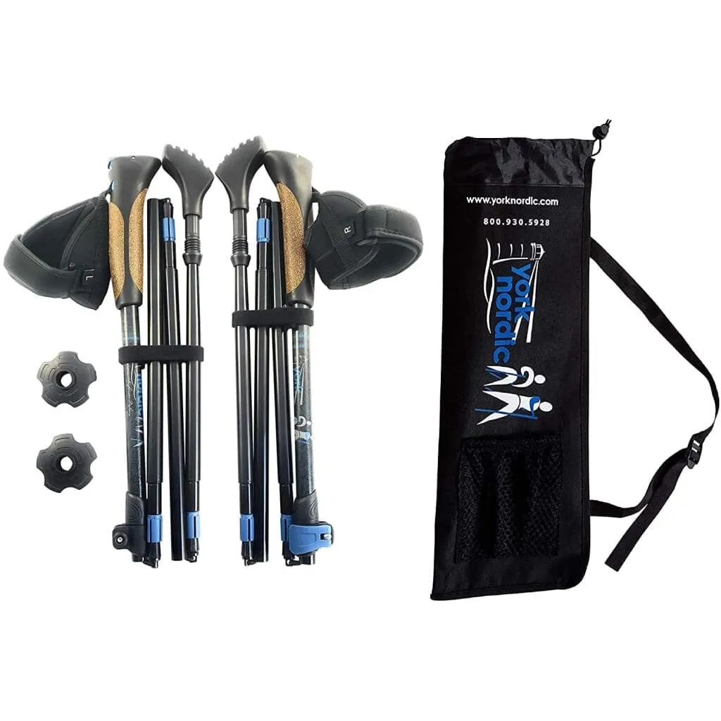 Travel Folding Walking & Hiking Poles - 13.5 in with Rubber Feet, Baskets, and Bag - Available in 3 Sizes and Choice of Grips