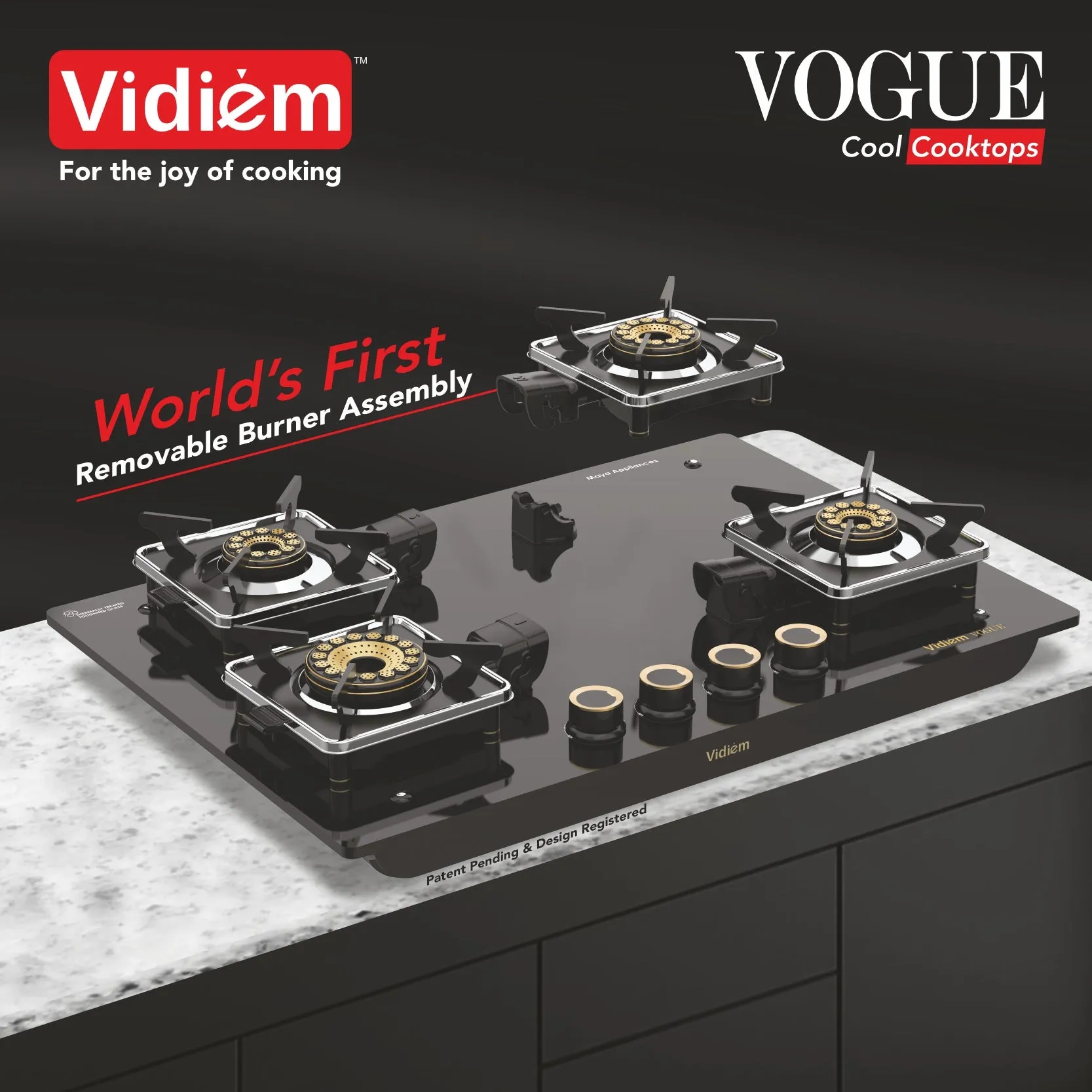 Vidiem VOGUE 4-Burner Gas Cooktop/Hob With Fully Removable Burner Assembly