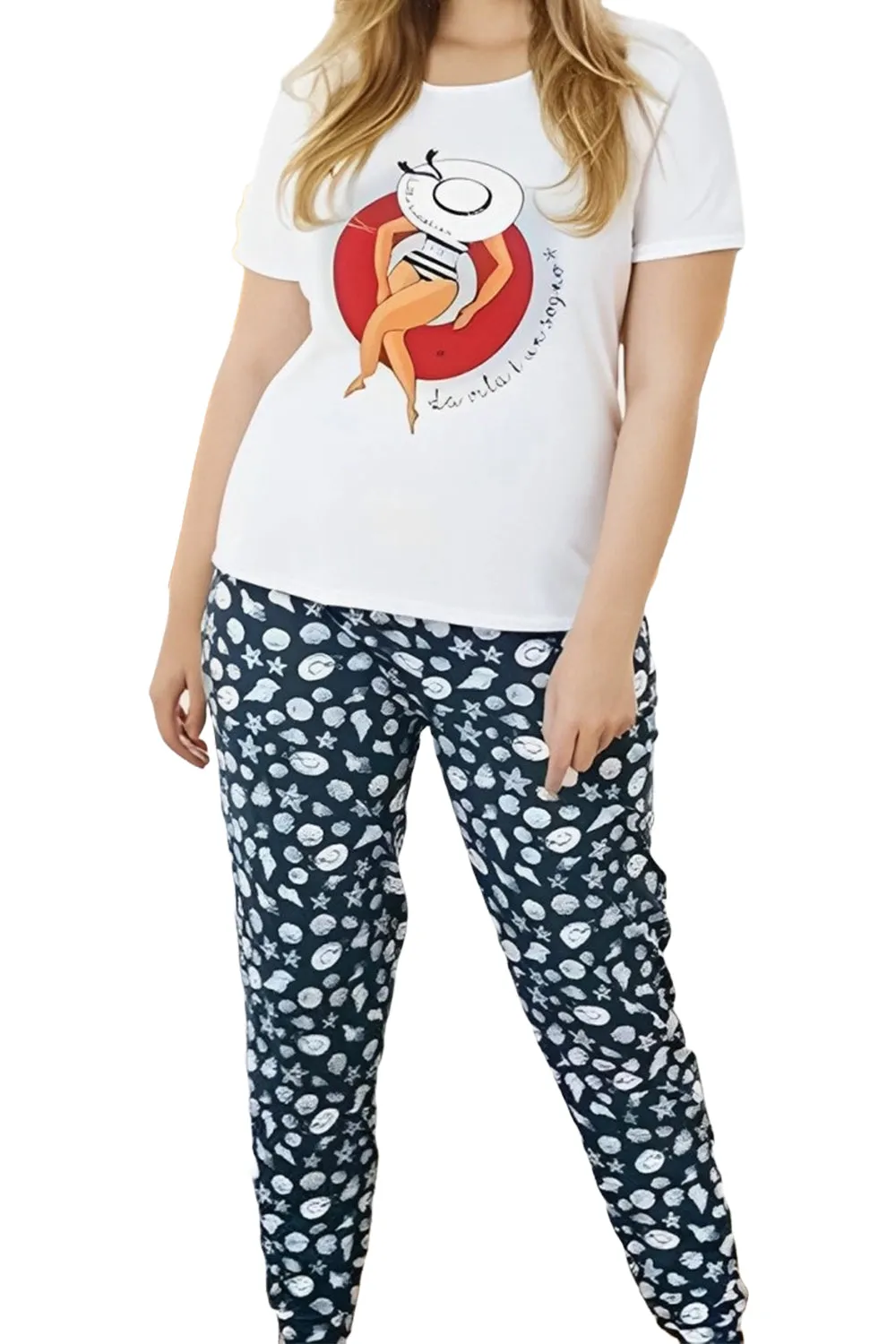 Womens Shell printed Short Sleeves Pyjamas Set