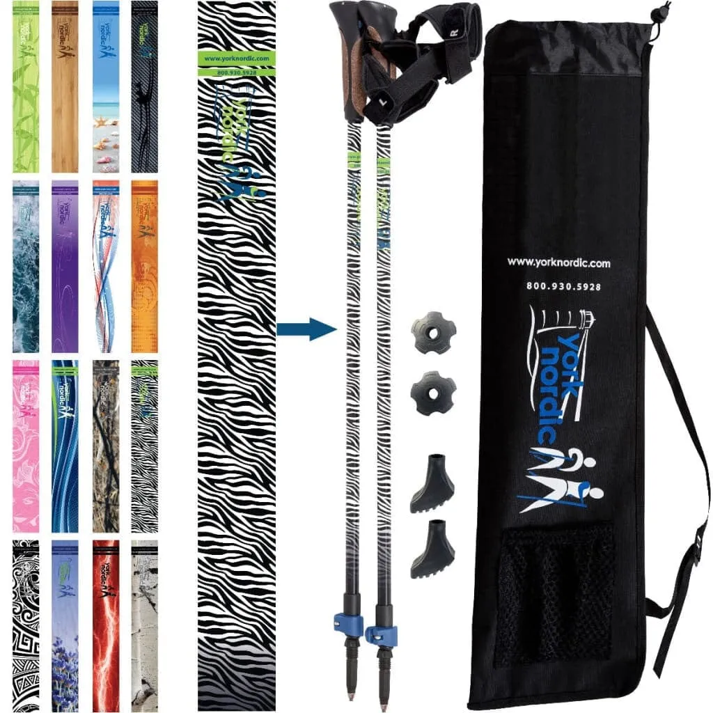 Zebra Trekking Poles - 2 pack with detachable feet and travel bag - For Heights up to 6’2”